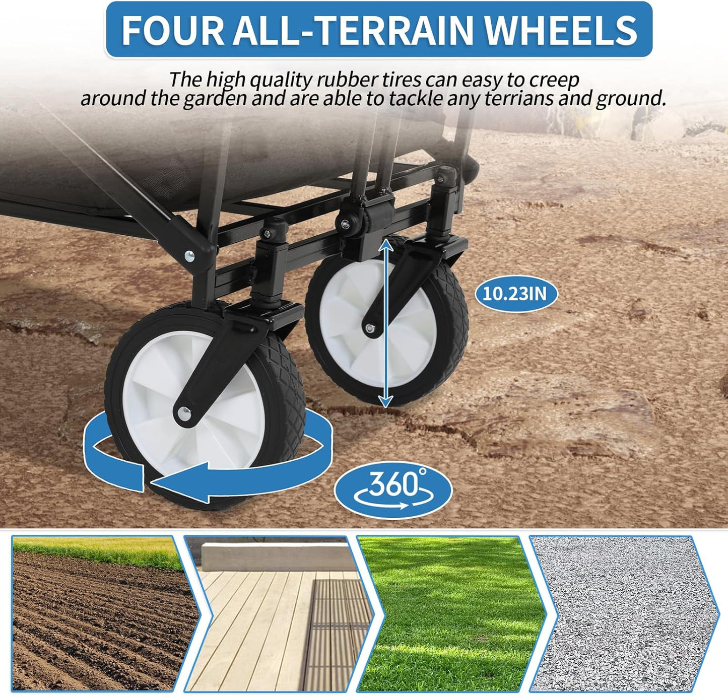 Heavy Duty Foldable Wagon Utility Carts with Wheels Adjustable Handle Collapsible Wagon Cart for Outdoor Grocery