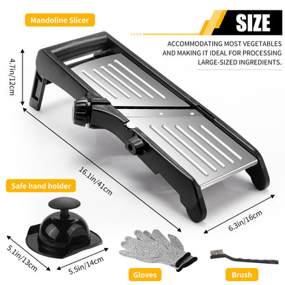 Mandoline Food slicer for kitchen, Adjustable Stainless Steel Mandoline Vegetable slicer, Food slicer Onion Potato Chip French Fry, 7 in-1 Adjustable Blade, Including 1 Pair of Gloves