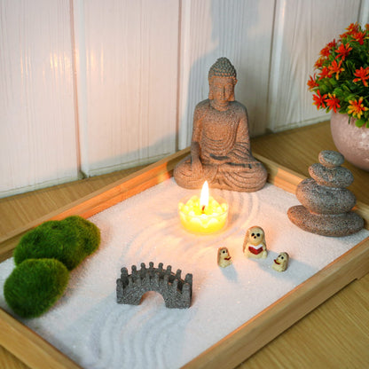 Meditation Zen Garden Accessories - Miniature Buddha Fairy Garden Kit Micro landscape Terrarium Kit DIY Japanese Mini Zen Garden Decor Chinese Potted Plant Culture Bonsai Decoration Bridge Pagoda