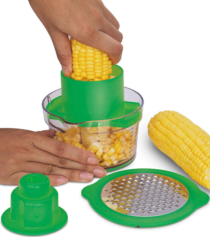 Cestari Corn Cob Peeler MultiTool Set - Includes Corn Cob Remover, Pusher, Measuring Cup, and Grater