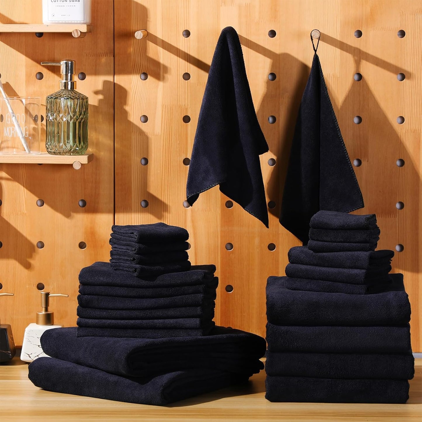 24 Set: 2 4 6 8 4 Mixweer Piece Black Microfiber Absorbent Towel Oversized Bath Sheets, Bath Towels, Hand, Washcloths
