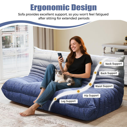 Selyteramy 3 Seat Oversized Bean Bag Chairs for Adults, Memory Foam Fireside Beanbag Couch, Comfy Bean Bag Lounger Lazy Sofa for Living Room, Bedroom, Playroom, White + Blue