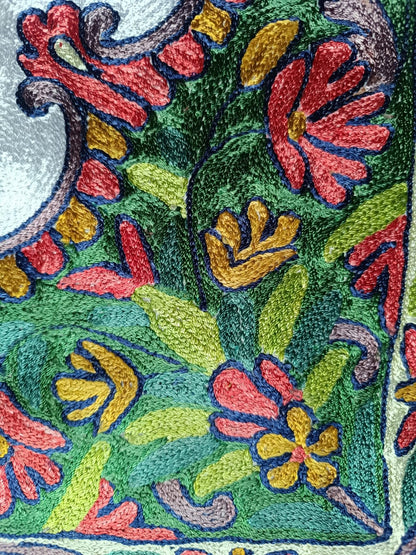Kashmir Handmade Chain Stitch Peacock Wall Tapestry, Silk and Cotton on Canvas, 2.5 x 4 ft, Multicolor Floral Design Pack of 01