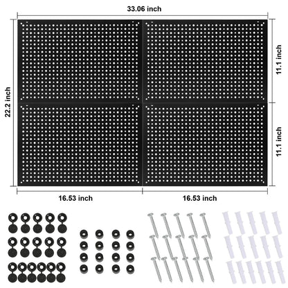 Daanxw 4 Pack Heavy Duty Steel Pegboard Garage Organization Panels,Universal 1/8 and 1/4 Pegboard Accessories,Suitable for Tool Storage,Garage Storage etc. (Black, 16X10.5)