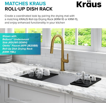 Kraus Self-Draining Silicone Dish Drying Mat for Kitchen Counter, Dark Grey, KDM-10DG