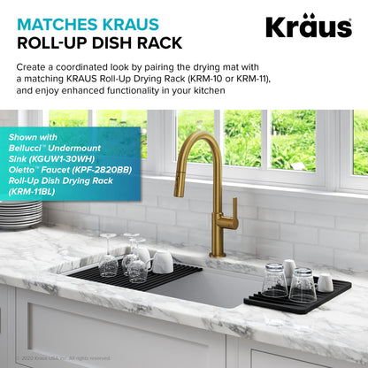 Kraus Self-Draining Silicone Dish Drying Mat or Trivet for Kitchen Counter in Light Grey, KDM-10LG