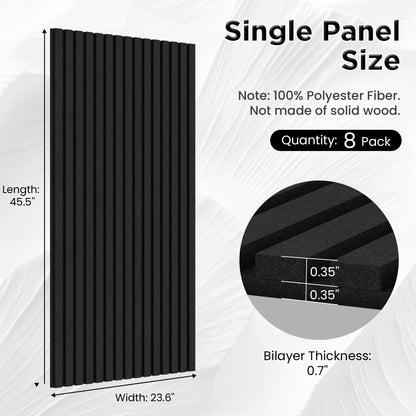 Smartstandard 8-Pack Bilayer Acoustic Wall Panels, 45.5''x23.6''x0.7'' Sound Dampening Panels, High-Density Polyester Fiber Noise Absorbing Panels for Wall Decor, Black