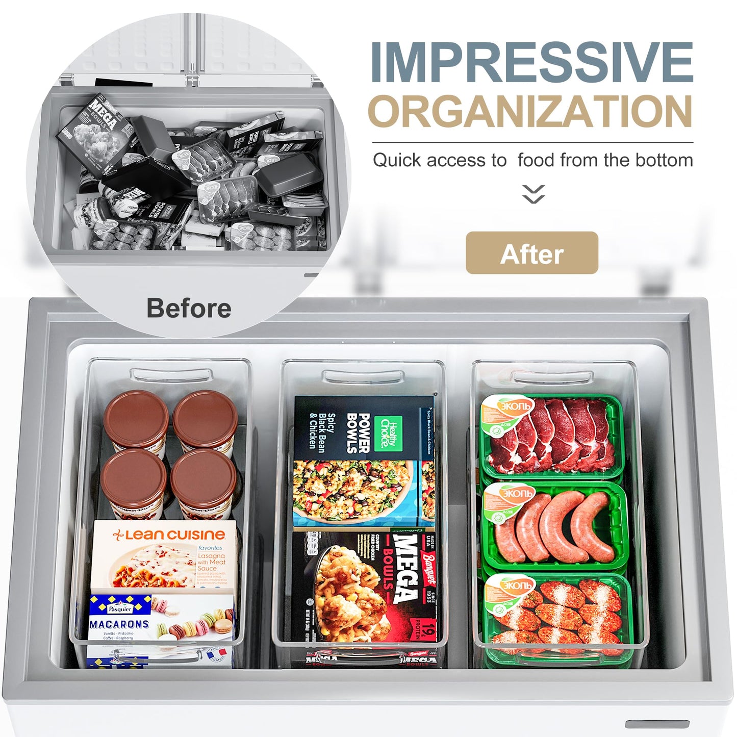 Heyuzb 8 PACK Freezer Organizer Bins Fridge Organizer Storage Stackable Deep Freezer Storage Bins with Side Handles Refrigerator Organizers and Storage Home Organization Must Haves