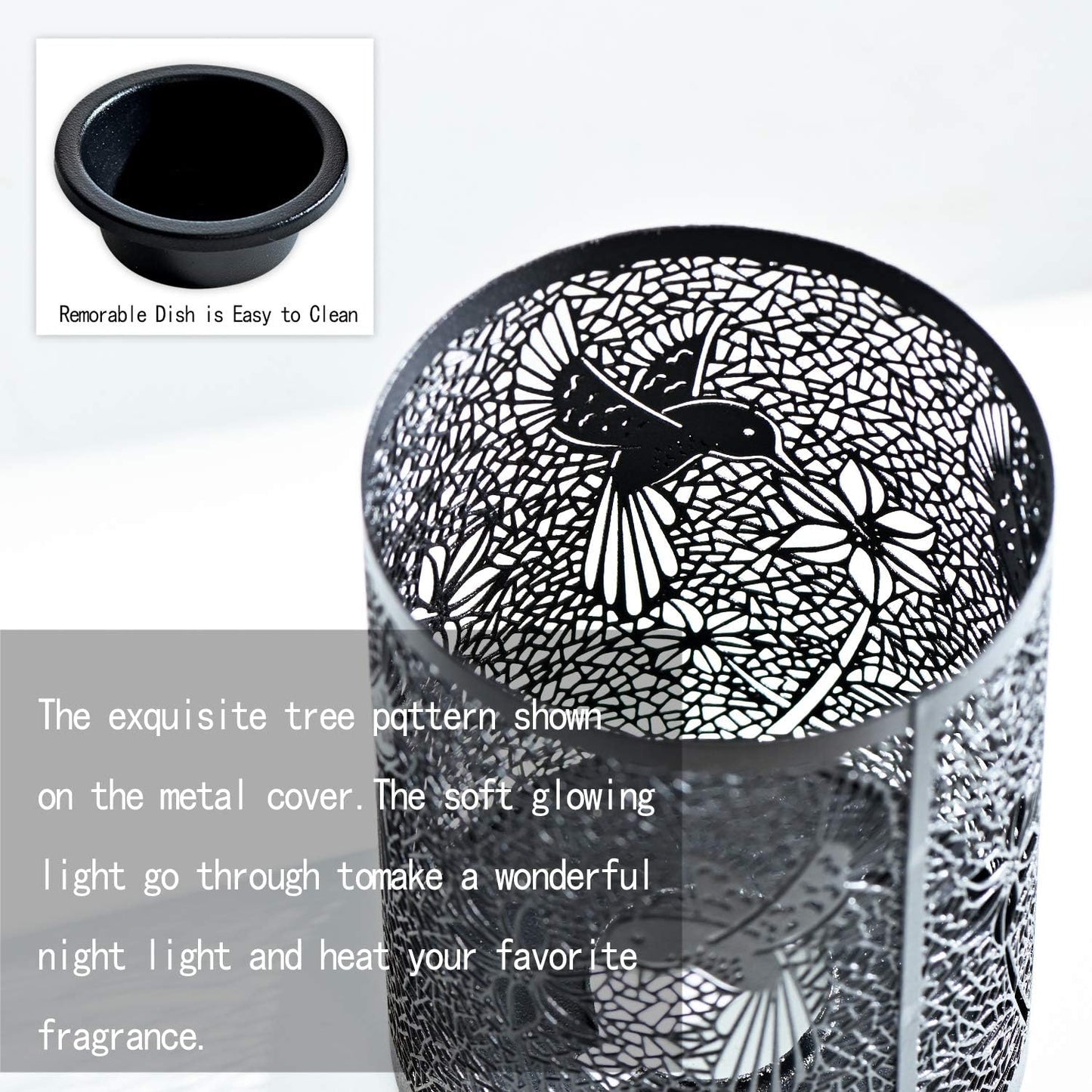 ASAWASA Metal Plug-in Wax Warmer with Silicone Liner, Electric Wax Burner Melter Night Lamp for Home Decor, Hummingbird