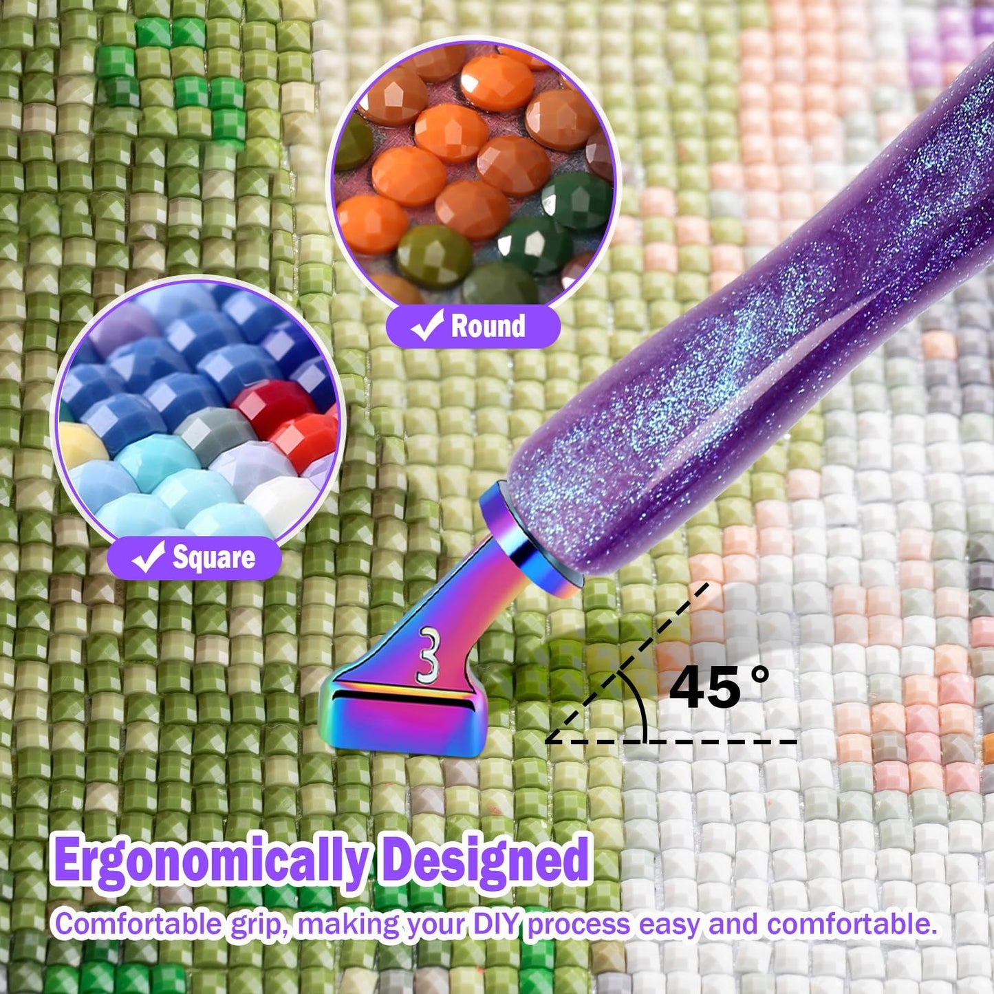 DoreenBow 21Pcs Diamond Art Painting Pen Kit Angled Screw Thread Tips Metal Stainless Steel Rainbow Diamond Art Tips Ergonomic Diamond Art Tools with 6 Clay, Shiny Pen