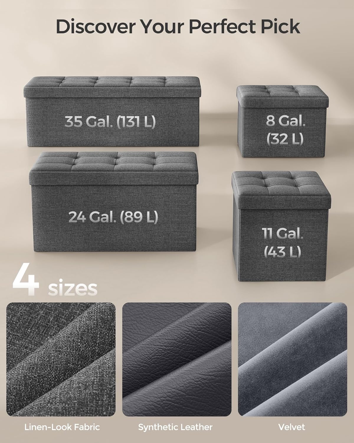 12.2 16.1 12.2 Inches, 286 lb ULSF102G01 SONGMICS Mazie Collection - Small Folding Storage Ottoman, Foot Rest Stool, x