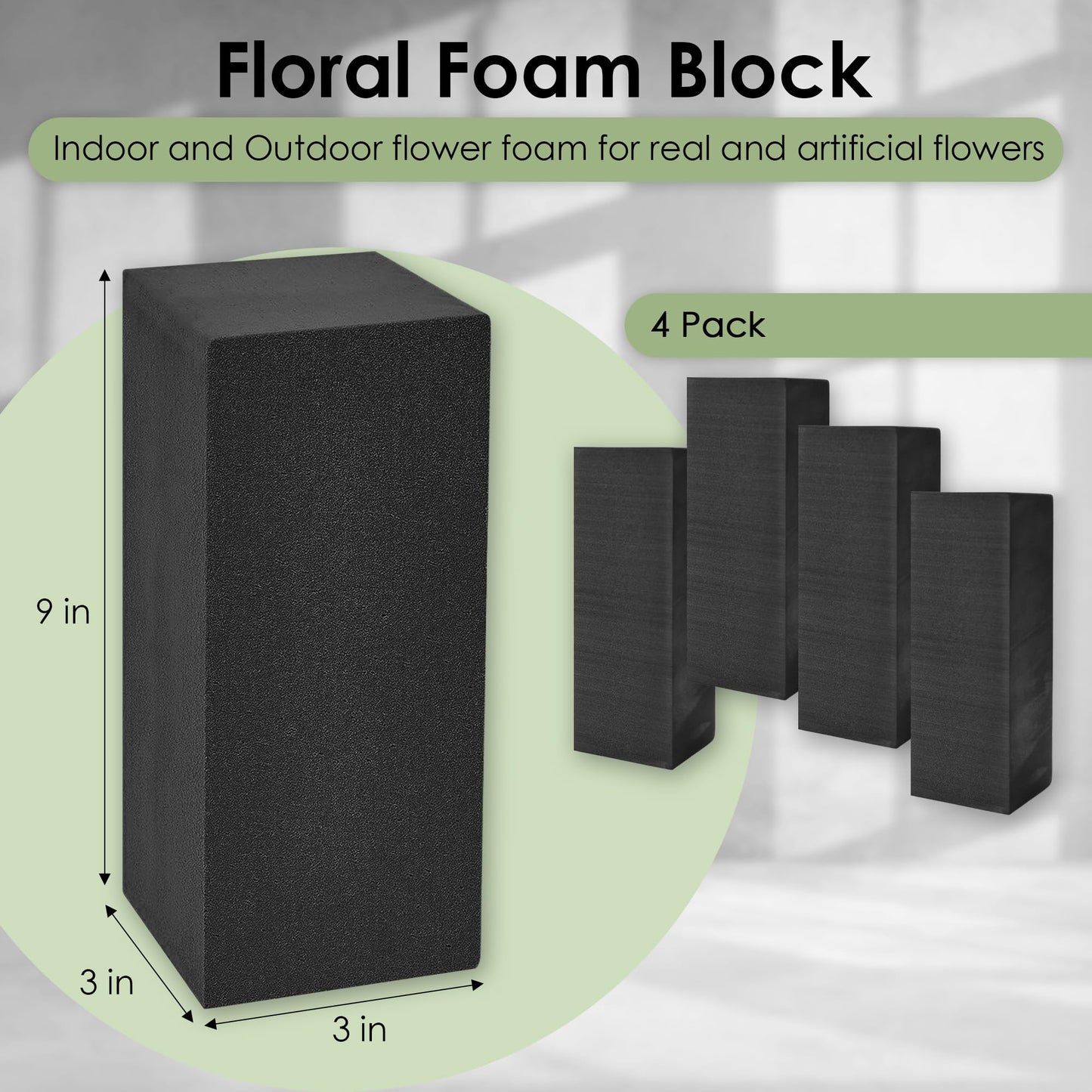 XCEL Floral Foam for Flower Arrangements Floral Foam Blocks - Reusable, Weather Resistant Craft Foam Fresh & Artificial Flower Arrangements, Styrofoam Block (Black 9" x 3" x 3" - 4 Pack)