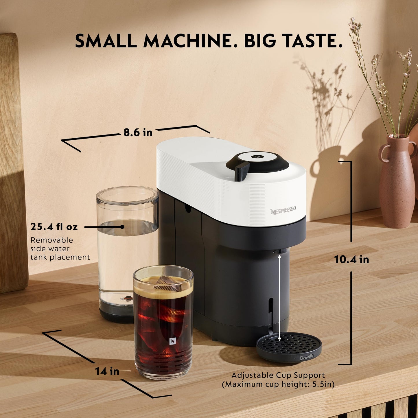 Nespresso Vertuo Pop+ Coffee and Espresso Maker by Breville with Milk Frother, Coconut White