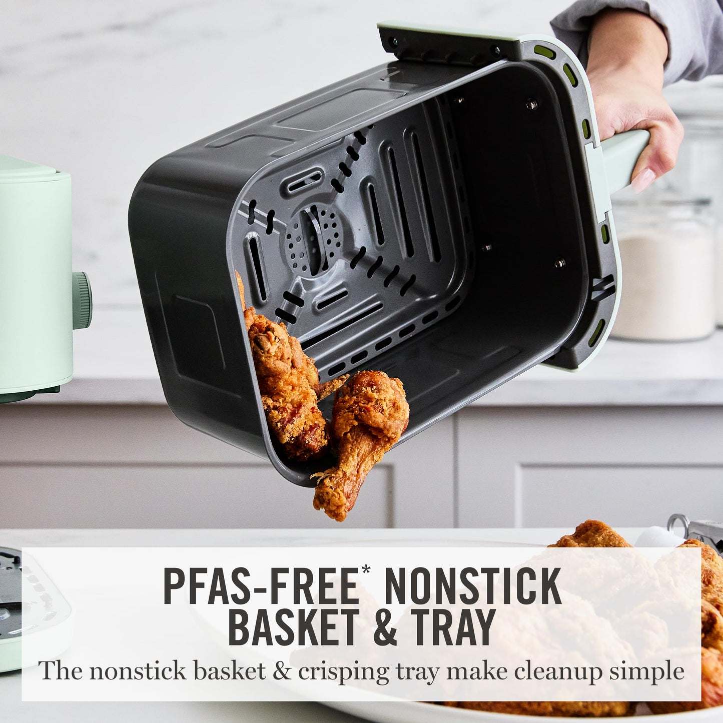 Martha Stewart 6QT Air Fryer, 6-in-1, Bake, Broil, Roast, Air Fry, Dehydrate, Reheat, Ceramic Non-Stick Basket, Crispy Results Fast, 400°F Max Temp, Shake Reminder, Auto Shut-Off, Honeydew Green