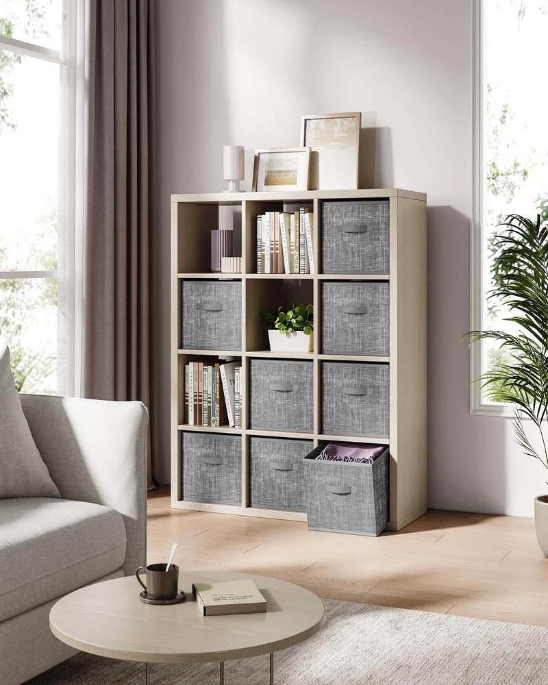 SONGMICS Storage Cubes, 13 x 13 x 13 Inches Non-Woven Fabric Bins with Double Handles, Set of 8, Closet Organizers for Shelves, Foldable, for Clothes, Cattail Gray UROB833G01