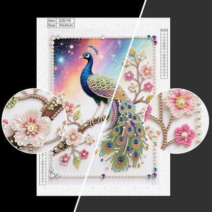 WSLWXSHM Pearl Diamond Painting Kits for Adults Peacock, 5D Special Shape Diamond Art Kits for Beginners, Crystal Rhinestones Diamond Painting for Home Wall Decoration Gift 12×16inch/30×40cm Animal