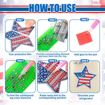 Umigy 16 Pcs 4th of July Patriotic Star Diamond Painting Magnets Refrigerator 250th Anniversary Memorial Day Diamond Art Kits USA Red Blue White Independence Day DIY Art Kits for Adults Beginner Craft