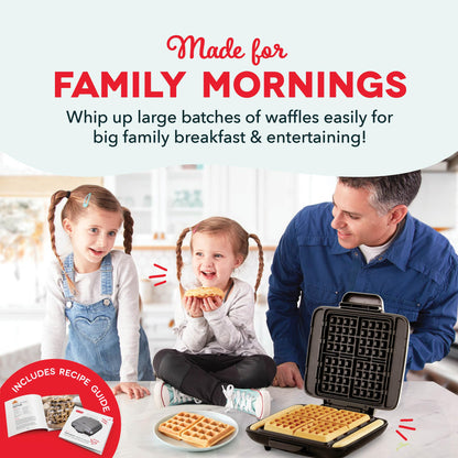 Dash No-Drip Waffle Maker - Makes Four Waffles at Once for Hassle-Free Breakfasts - Dual Nonstick Heating Plates & Quick Heat-Up System - Easy-Release Surface - Silver