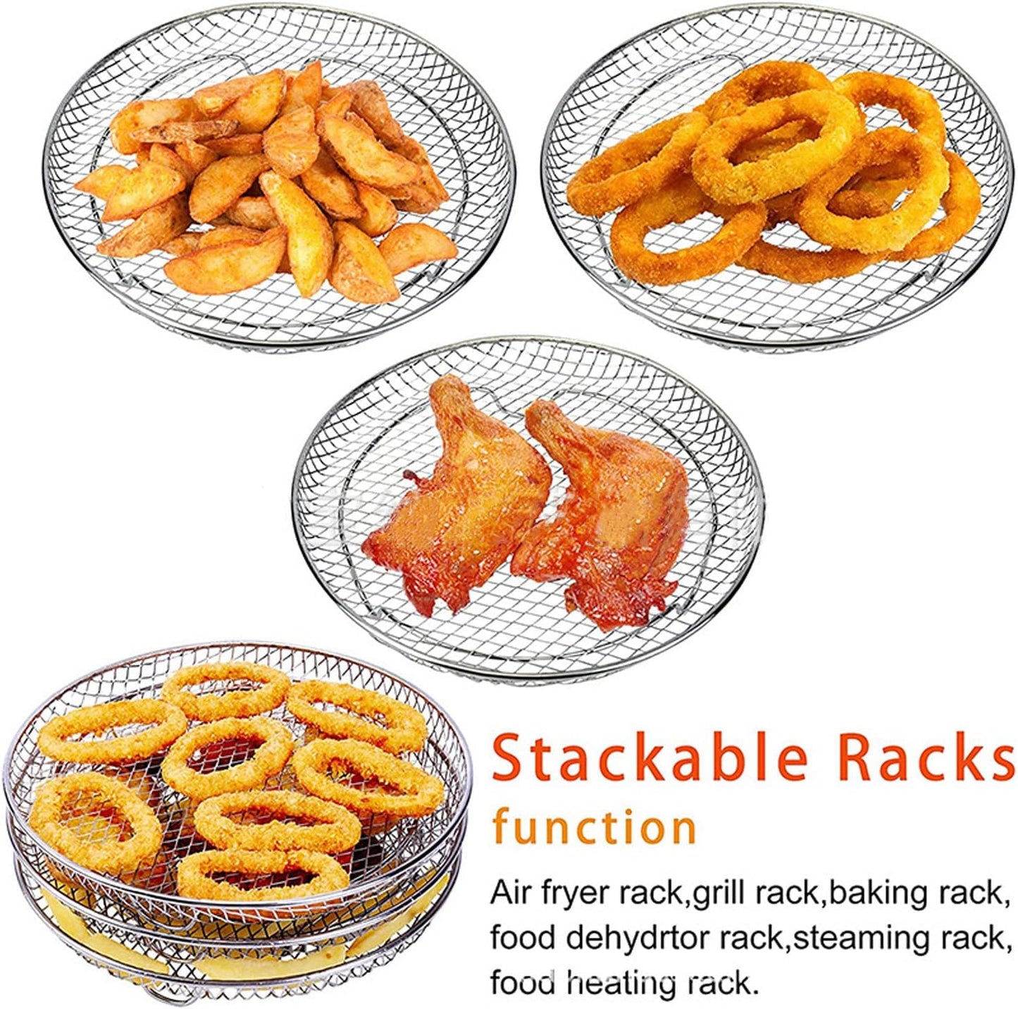 Fdit 3Pcs Air Fryer Racks, Stackable Dehydrator Racks for Food Grade Stainless Steel Air Fryer Accessories