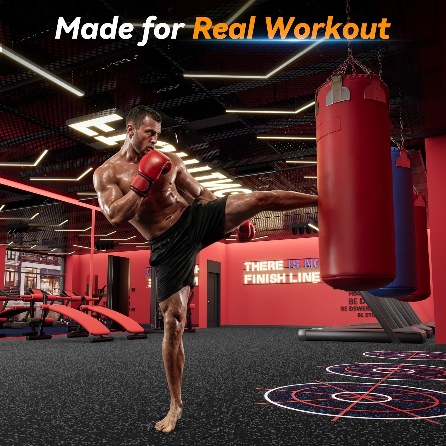 SUPERJARE 1" Extra-Thick Rubber Top Exercise Mat, Puzzle Gym Flooring for Home Gym, Gym Mat for Workout Equipment, Interlocking Floor Tiles with EVA Foam, 36 Pcs 144 Sq Ft, Black/Grey