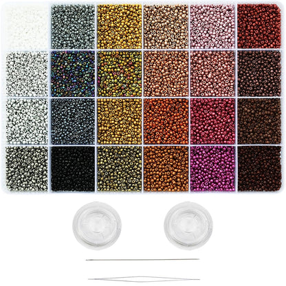 VOOMOLOVE 12/0 Glass Seed Beads About 15800pcs 24 Colors 2mm Loose Seed Beads Kit Bracelet Making with 24-Grid Plastic Storage Box for Jewelry Making（24 Colors）