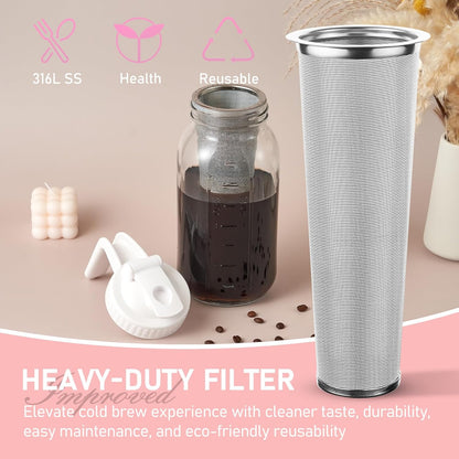 Cold Brew Coffee Maker with V-shaped Lid, 64oz Iced Coffee Maker with Stainless Steel Filter, BPA Free Pitcher
