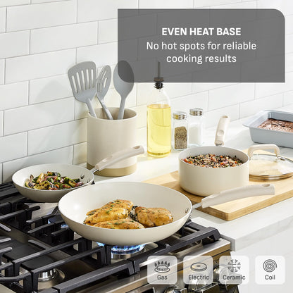 T-Fal Signature Nonstick 12 Inch Frying Pan Skillet, Oven Safe Up to 350°F, Dishwasher Safe, Pots and Pans Set, Non Stick Chef- Pan, Cream