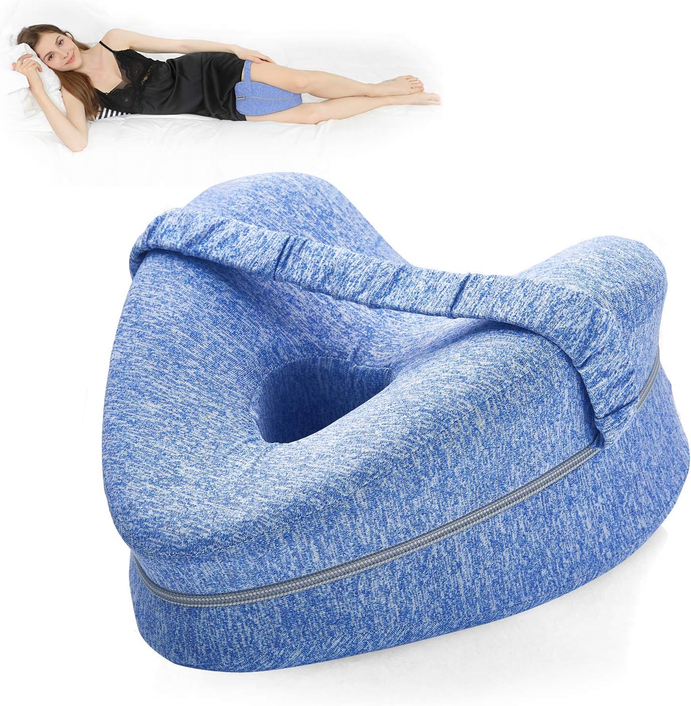 BEAUTRIP Leg Pillow, Ergonomic Memory Foam Knee Pillow with Strap for Side Sleepers, Washable Cover