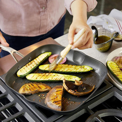 KitchenAid Hard Anodized Induction Nonstick Square Grill Pan/Griddle with Pouring Spouts, 11.25 Inch, Matte Black