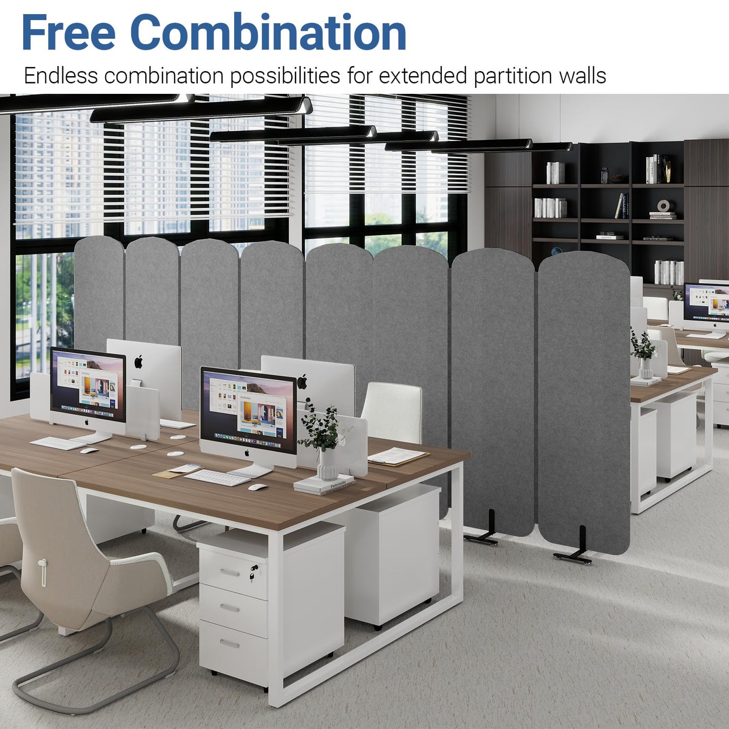 Natwind 5-Panel Office Room Divider, 122.8 x 71 inches Portable Office Partition, Freestanding Folding Privacy Wall for Cubicle & Temporary Indoor Space Separation (Dark Grey)