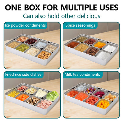 KIMISS Box Seasoning Organizer Box 8 Grids Stainless Steel Jars Container Set Rack with Lids And Spoons for Salt Snacks Flour Dry Goods Fruits