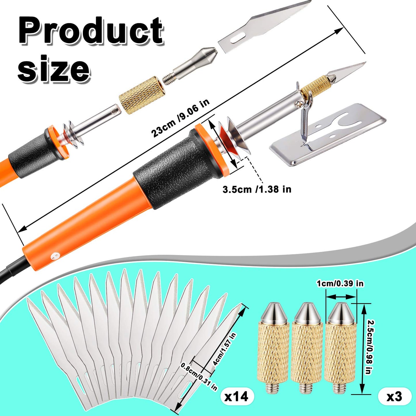 Honoson 19 Pieces Electric Hot Knife Cutter Tool, Multipurpose Hot Knife Stencil Cutter with Metal Stand, 14 Blades, 3 Chuck Sleeves for Cutting Carving(Orange)