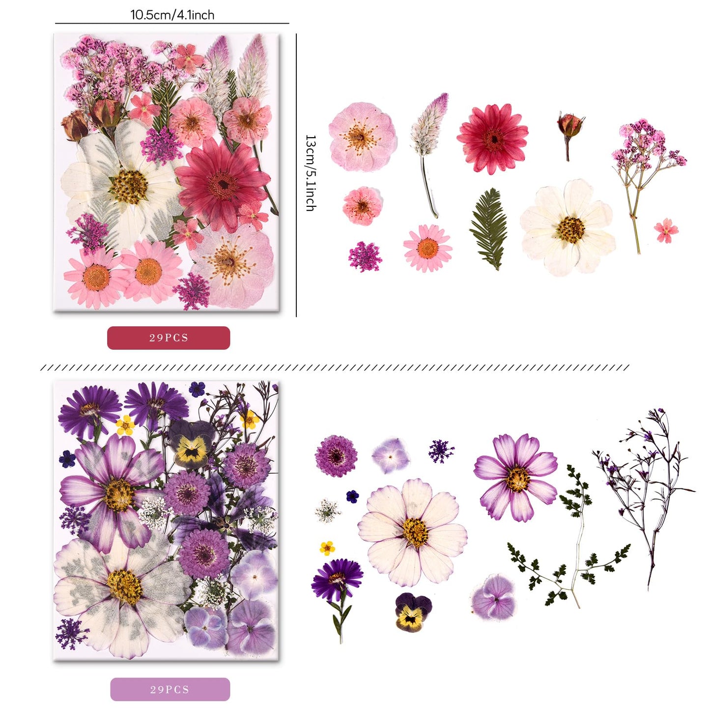 Cokosing 5 Packs of 140 Pressed Dried Flowers and Leaves Real Natural Dried Flowers with Tweezers for DIY Crafts, Resin Jewelry, Card Making, Soap, Candles, Nail Art, and Scrapbooking (5 Colors)