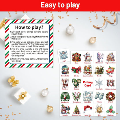 24 ceiba tree Christmas Bingo Game Cards for Adults Kids Family Large Group Players Winter Holiday Bingo Party Favors