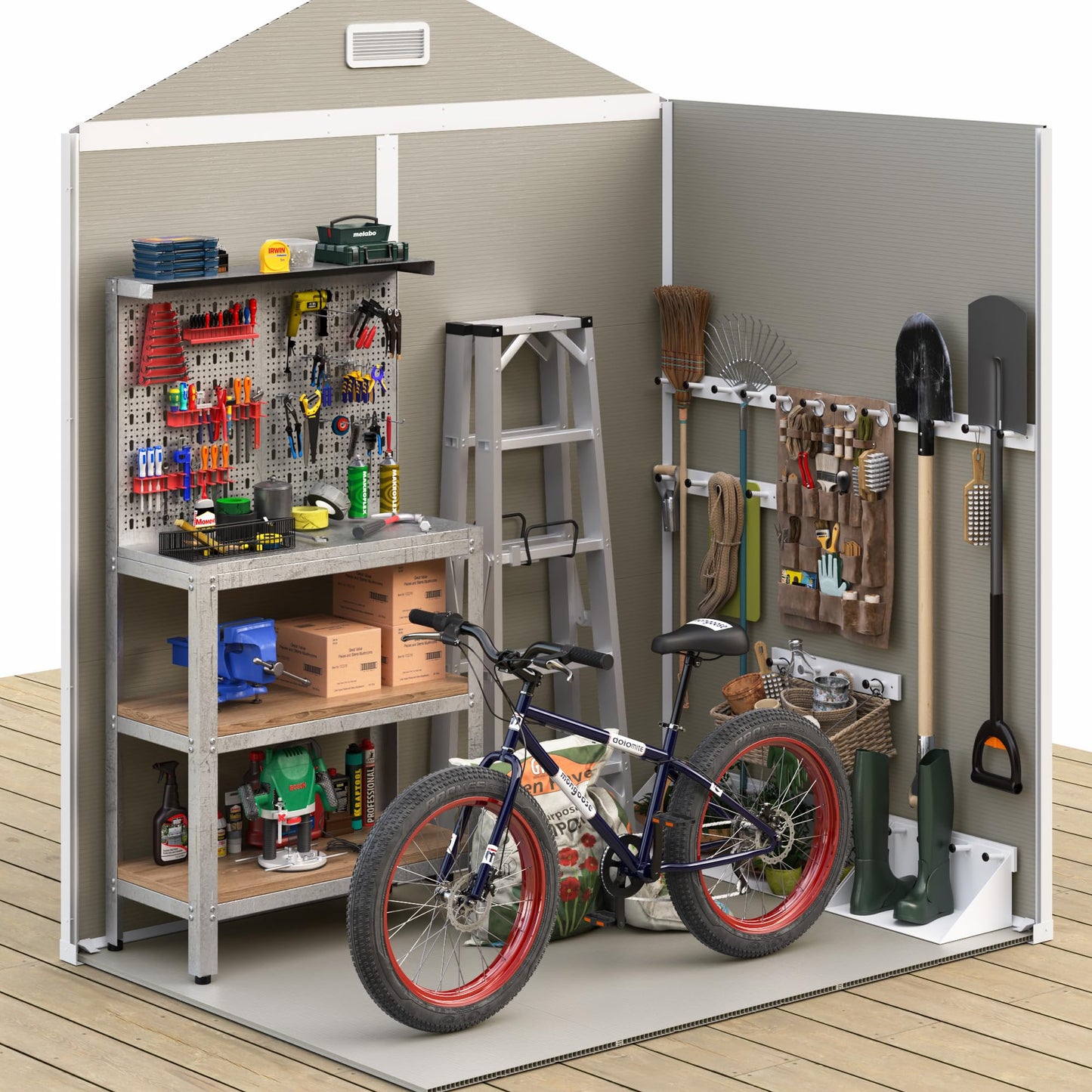 UDPATIO Outdoor Storage Shed 6x4.5 FT, Garden Resin Shed for Bike, Garbage Can, Tools, Outside Plastic Sheds with Floor for Backyard, Patio, Lawn, Sandstone