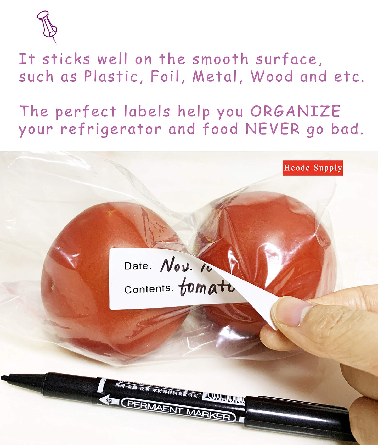 Hcode 2 x 3'' Self-Adhesive Removable Freezer Food Labels- Easy Clean Leaves No Residue- Cooler Food Storage Freezer Stickers Plastic Paper Perfect for Reusable Containers 2 Roll