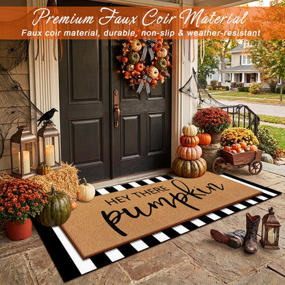 Tinideya 2 Pcs Door Mat Welcome Non Slip Coir Mats Floor Layering Doormats Seasonal for Front Porch Entryway Decor(Pumpkin)