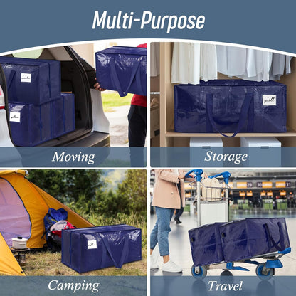 Skiennix 12 Pack Extra Heavy Duty Moving Bags - Strong Zipper & Comfortable Handles | Durable Dark Blue Storage Totes