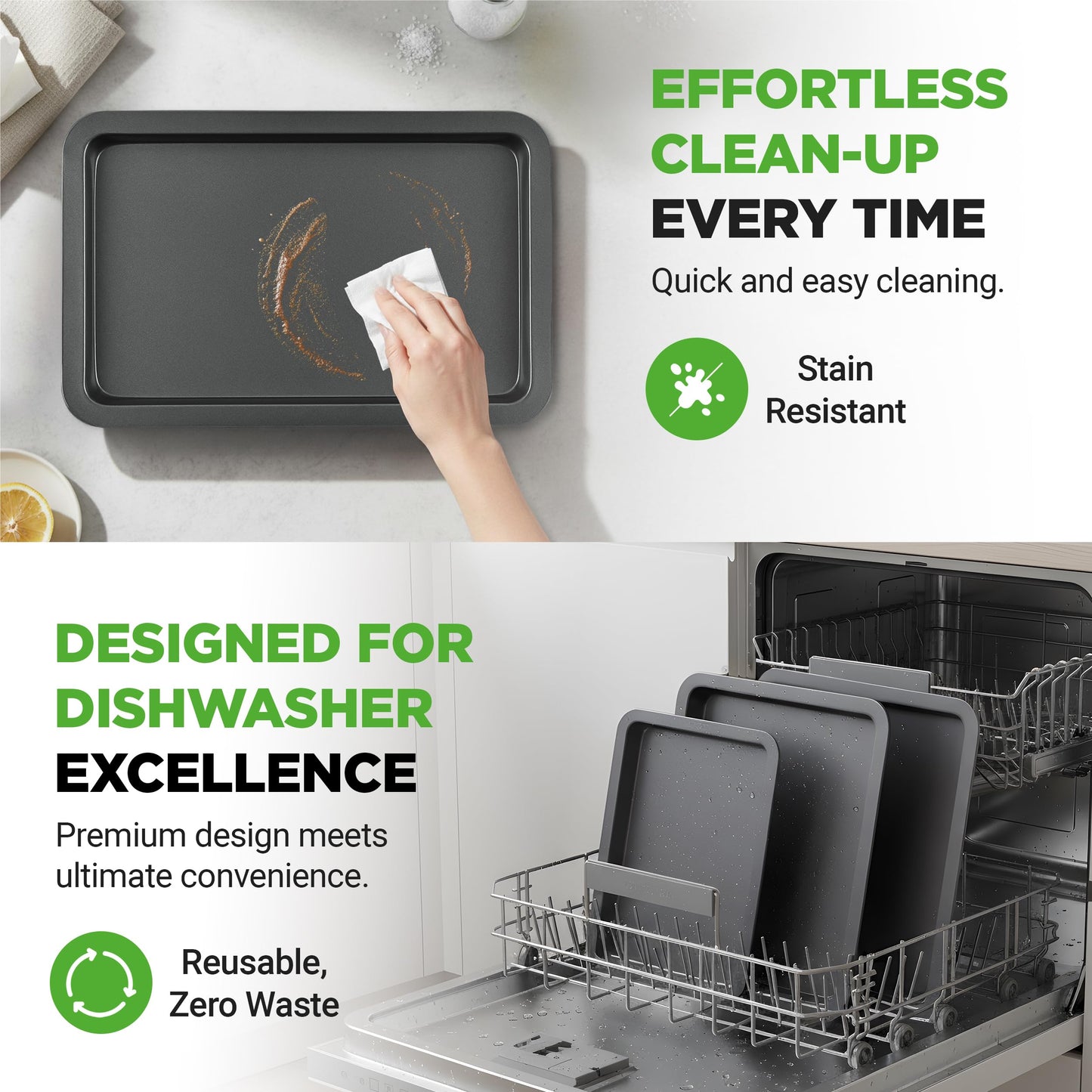 NutriChef 3-Piece Nonstick Baking Sheet Set – Non-Toxic Cookie Sheets for Everyday Baking – Small, Medium & Large Oven Safe Bakeware Trays – Warp-Resistant, Easy to Clean & Dishwasher Safe