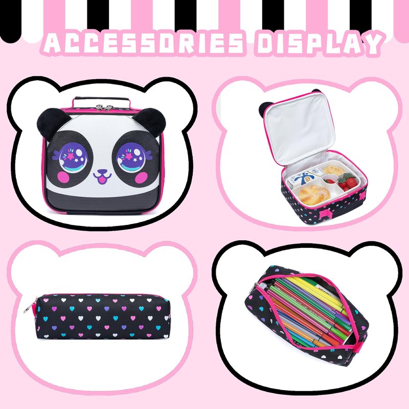 MYHSBYO Panda Kids Backpacks for Girls School Bag with Lunch Box School Backpack for Girls Set Cute Bookbag for Kindergarten