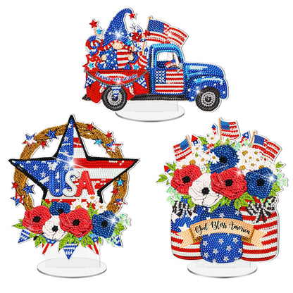 Frienda 3 Pcs 4th of July Diamond Art Patriotic Table Centerpieces Independence Day Diamond Table Decorations Red White Blue Tabletop Decor United States 250th Anniversary Home Decor