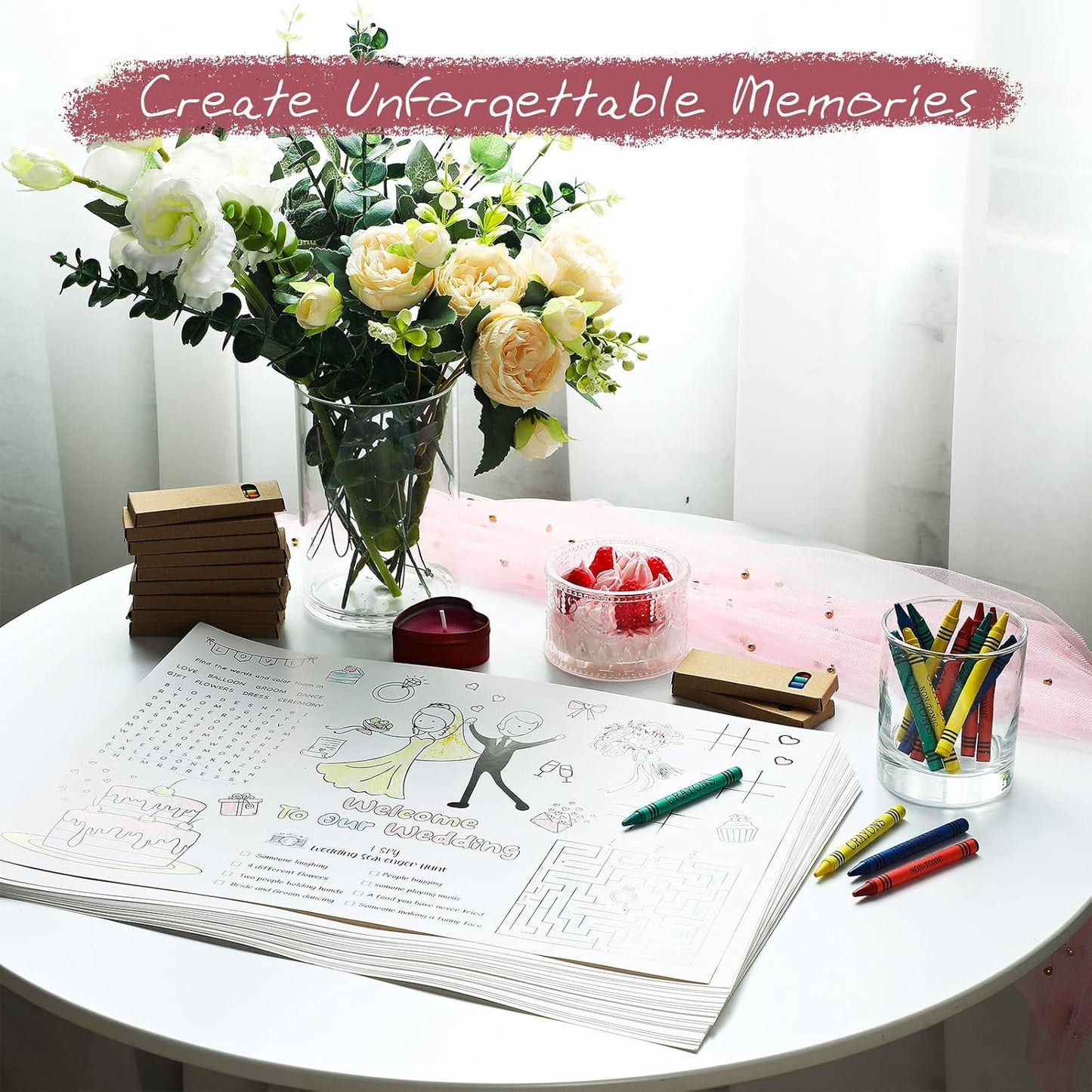 24 Set 24 24 Packaged 15.7''x11'' Pasimy Wedding Activity for Kids Including Pcs Wedding Coloring Placemats Books