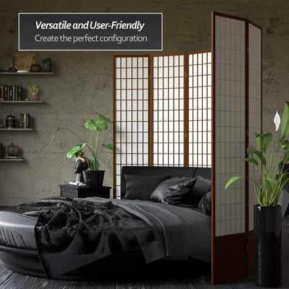 Red Lantern 7 ft. Tall Window Pane Shoji Screen - Walnut - 3 Panels