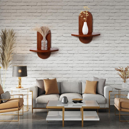 2 2 Suzile Pcs Arched Boho Wooden Wall Shelves Mid Century Shelves Walnut Holders Hanging Wood Wall Mount Rainbow Shelf