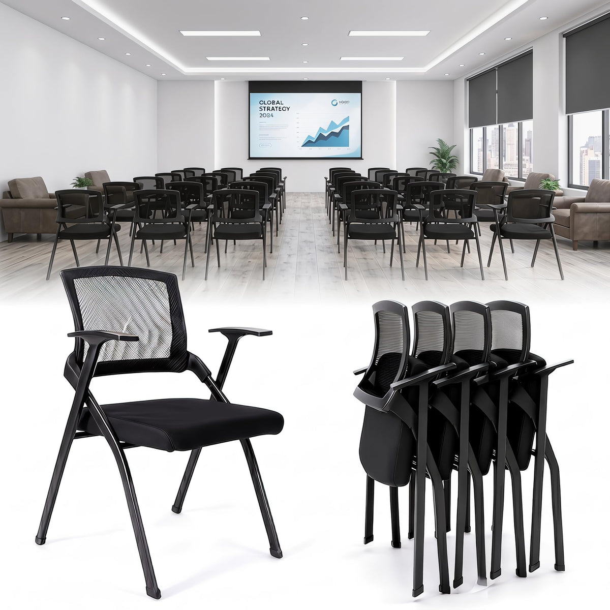 QINOL Folding Office Chair, Stackable & Breathable Mesh Back for Conference, Seminar, Training, Reception,No Assembly Required