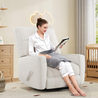 Garvee Nursery Recliner Chair, 360° Swivel Rocking Glider Chair for Adults with Adjustable Backrest & Footrest, Cozy Linen Upholstered Armchair for Living Rooms, Bedrooms, Apartments, Beige