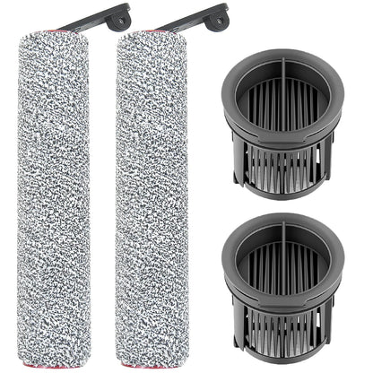 Brush Rollers and Filters Replacement Parts Compatible with Dreame H14/ H14 Pro Wet Dry Vacuum Cleaner (2 Roller Brushes, 2 Hepa Filter)