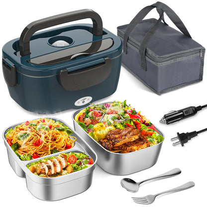 Vingud Electric Lunch Box for Adults, Heated Lunch Box for Men Women with Dual 1.5L SS Containers, Portable 80W Food Warmer for Car/Truck, Lonchera Eléctrica Portátil Christmas White Elephant Gift