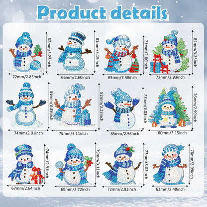 Ferraycle 12 Pcs Diamond Art Winter Ornaments Snowman Diamond Painting Kit DIY Art Keychains Winter Hanging Ornaments for Home Crafts Christmas Decorations(Blue)