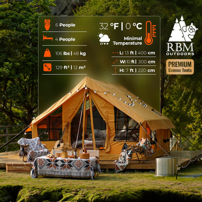 RBM Outdoors Panda Air Large Inflatable Canvas Camping Tent for 2–6 People – Air Beam Tent with Stove Jack, Fast Setup, Hand Pump Included, Beige